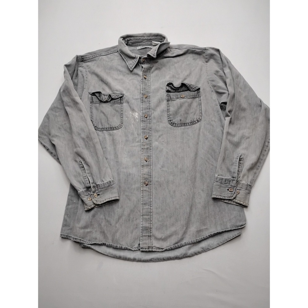 Roebucks Gray Denim Work Shirt 2XL Blue Big Pockets button front‎